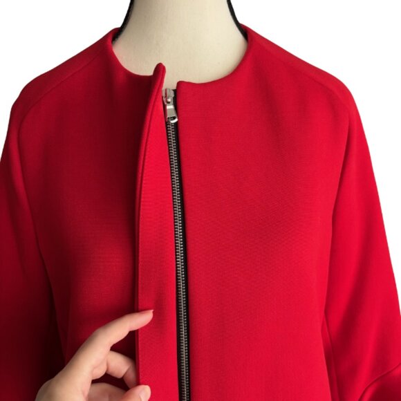 ZARA GORGEOUS RED COAT WITH BEAUTIFUL RUFFLED SLEEVES, Z. L, NWT - Picture 3 of 13